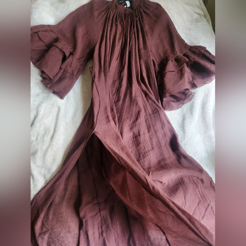 H&m flounced Maxi dress h&m edition ruffled dark red-brown. - Picture 2 of 10